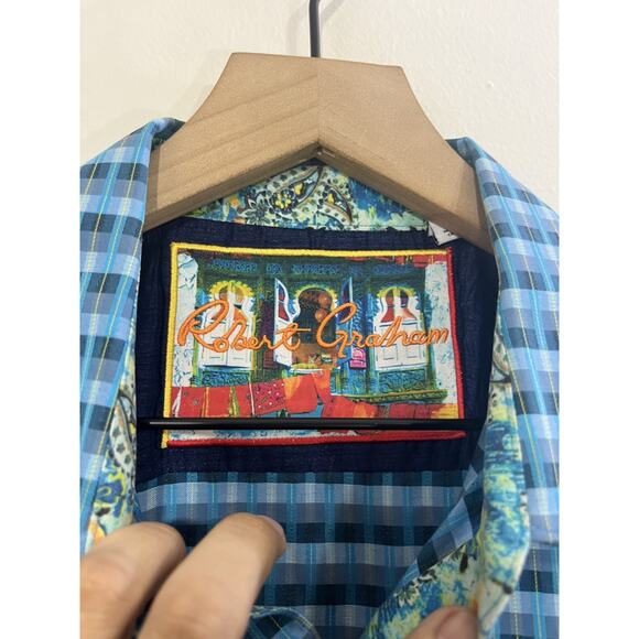Robert Graham Check Plaid Resort Retro Classic Shirt L Flip Cuff Preppy Vacay - Picture 2 of 14
